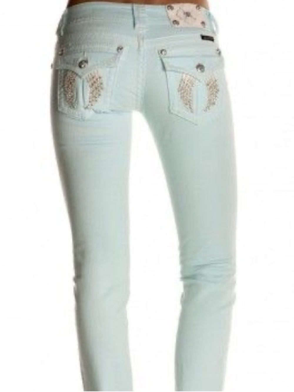 Miss Me Mint Skinny Jeans with Embellished Back Pockets